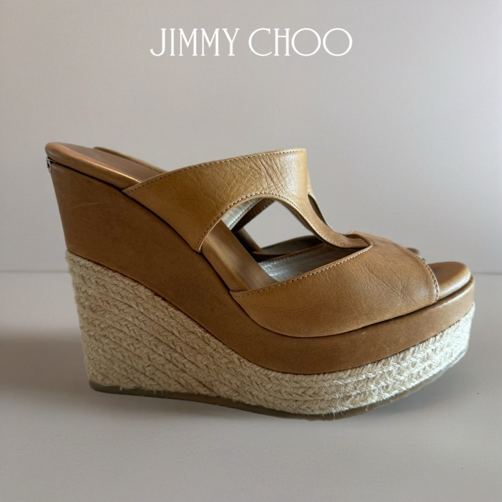 🚨 Jimmy Choo 👡 Pacane Ran Vaccheta
Wedge Sandals Leather Espadrille Tan Size 38